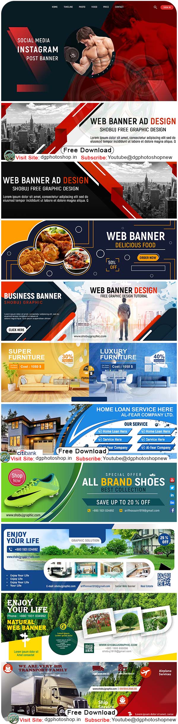 11 Multipurpose Web Banners PSD Templates Collection Free