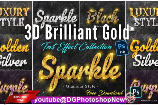 2023 3D Brilliant Gold Text Effect Collection Styles in Psd Free Download