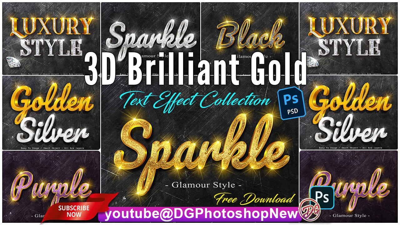 2023 3D Brilliant Gold Text Effect Collection Styles in Psd Free Download