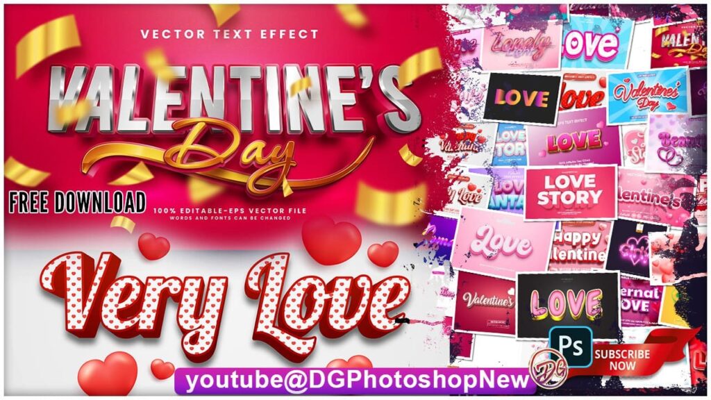 Bundle Romantic Valentines 3D Editable Text Effect In Vector