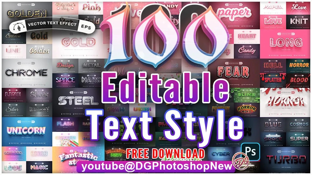 Creative 100 Editable Text Effects Vector Bundle Free Download