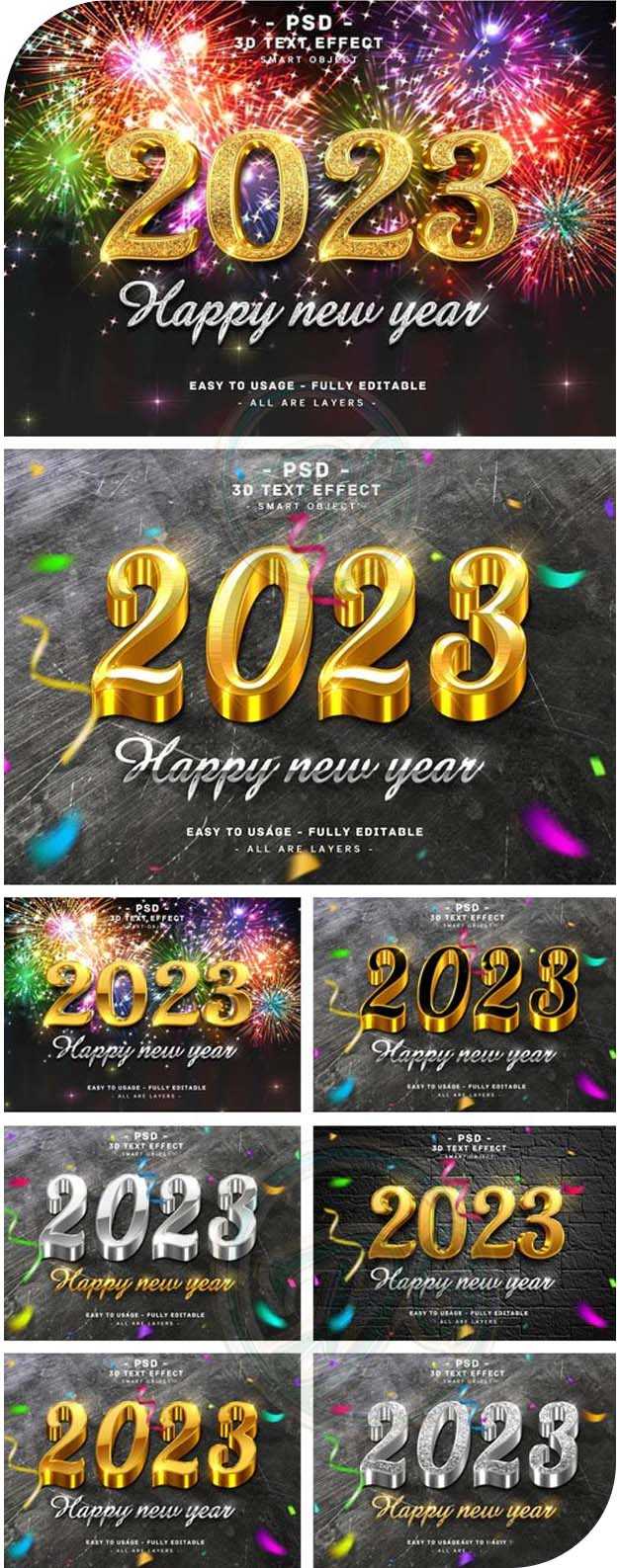 Happy New Year 2023 - 10+ Editable 3D Text Effects PSD Templates Free Download dgpik