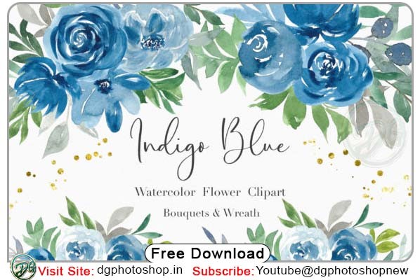 Indigo Blue Watercolor Floral Clipart dgpik
