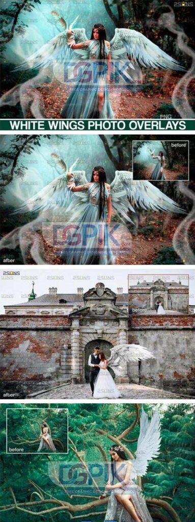 Realistic White Angel Wings Photoshop Overlays Free