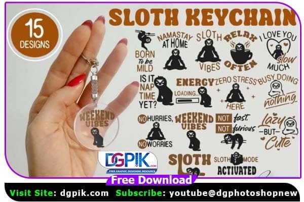 Sloth SVG Key chain PNG Bundle