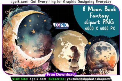 8 Moon Book Fantasy PNG Elements Clipart