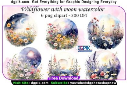 6 Moon Flower Watercolor PNG Clipart