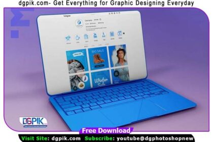 Blue Laptop Instagram Psd Mockup