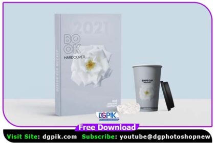 Clean New Book Cover with Cup Psd Mockup