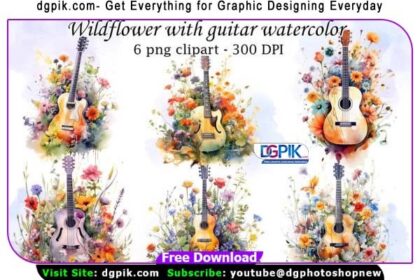 Flower Guitar Watercolor PNG Clipart