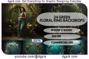 24x Green Floral Ring Maternity Backdrop PNG
