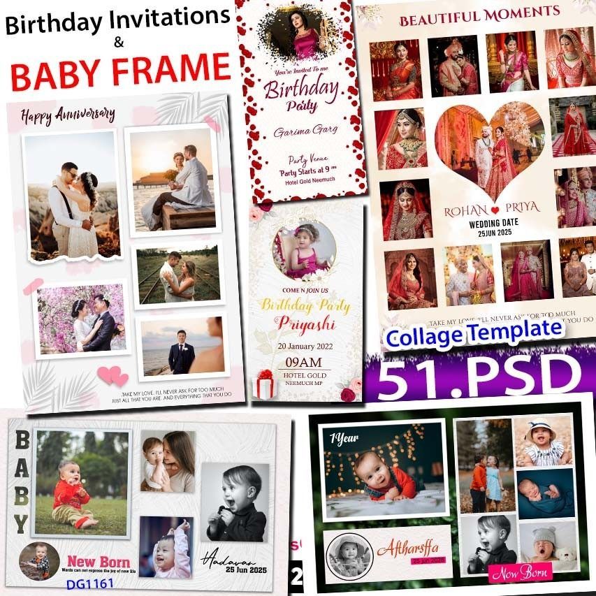 Birthday InvitationsBABY PHOTO FRAME & Collage Template 51.PSD dg1161