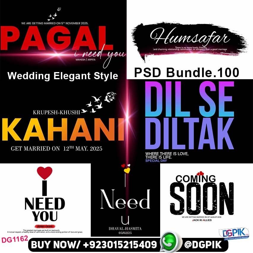 Wedding Elegant Style 100.PSD Template Bundle With Fonts - dg1162