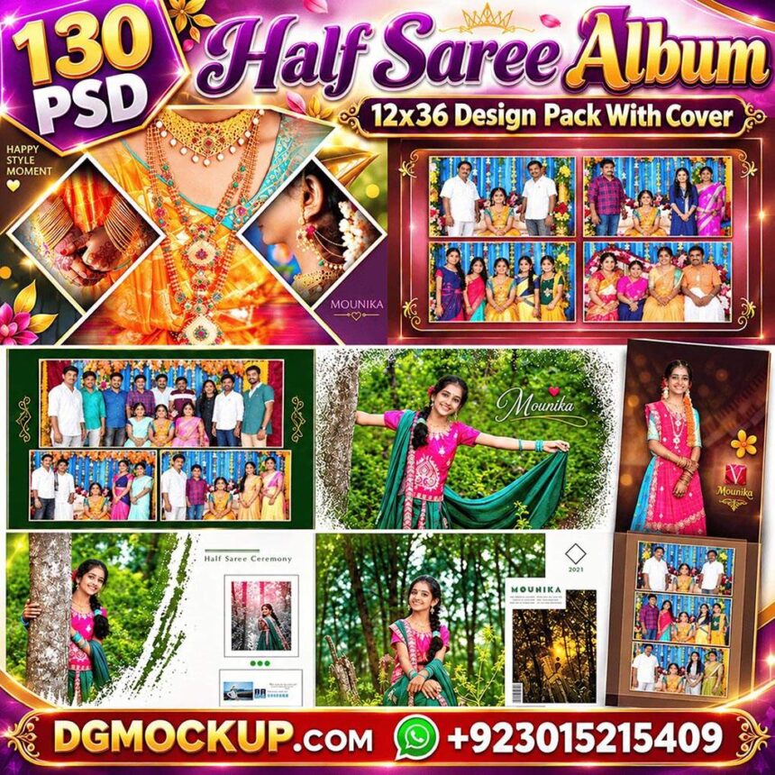 12x36 Half Saree Album Design 130 PSD – Premium Pack