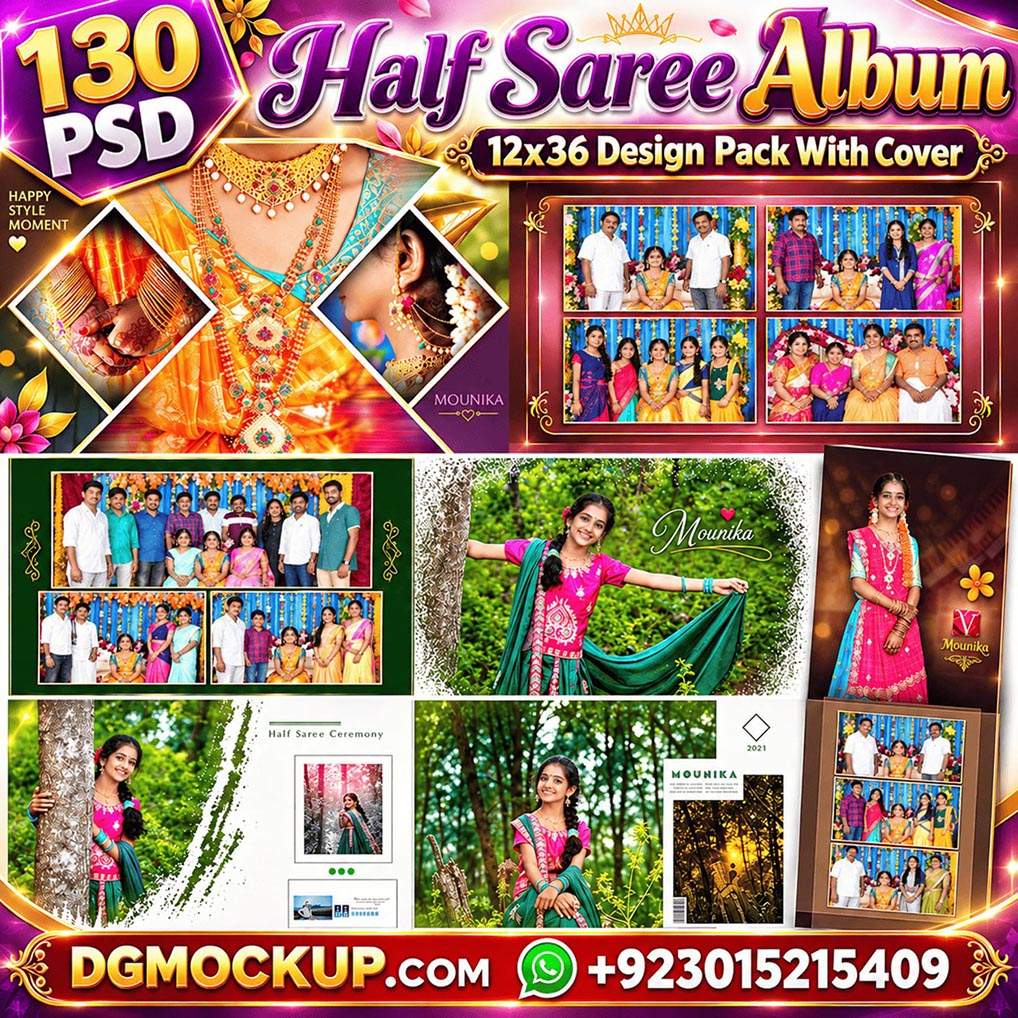 12x36 Half Saree Album Design 130 PSD – Premium Pack